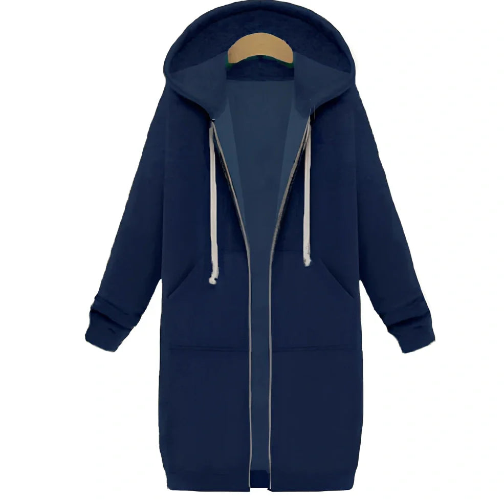 Women's hooded long-sleeved zipper jacket in army green, full length 106cm, 650g broadcloth for winter wear sizes S-5XL