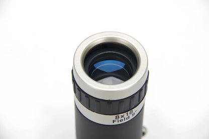 Silver 8x optical telescopic lens for phones, 1.2x7 inches, clips on for 240-yard magnification views