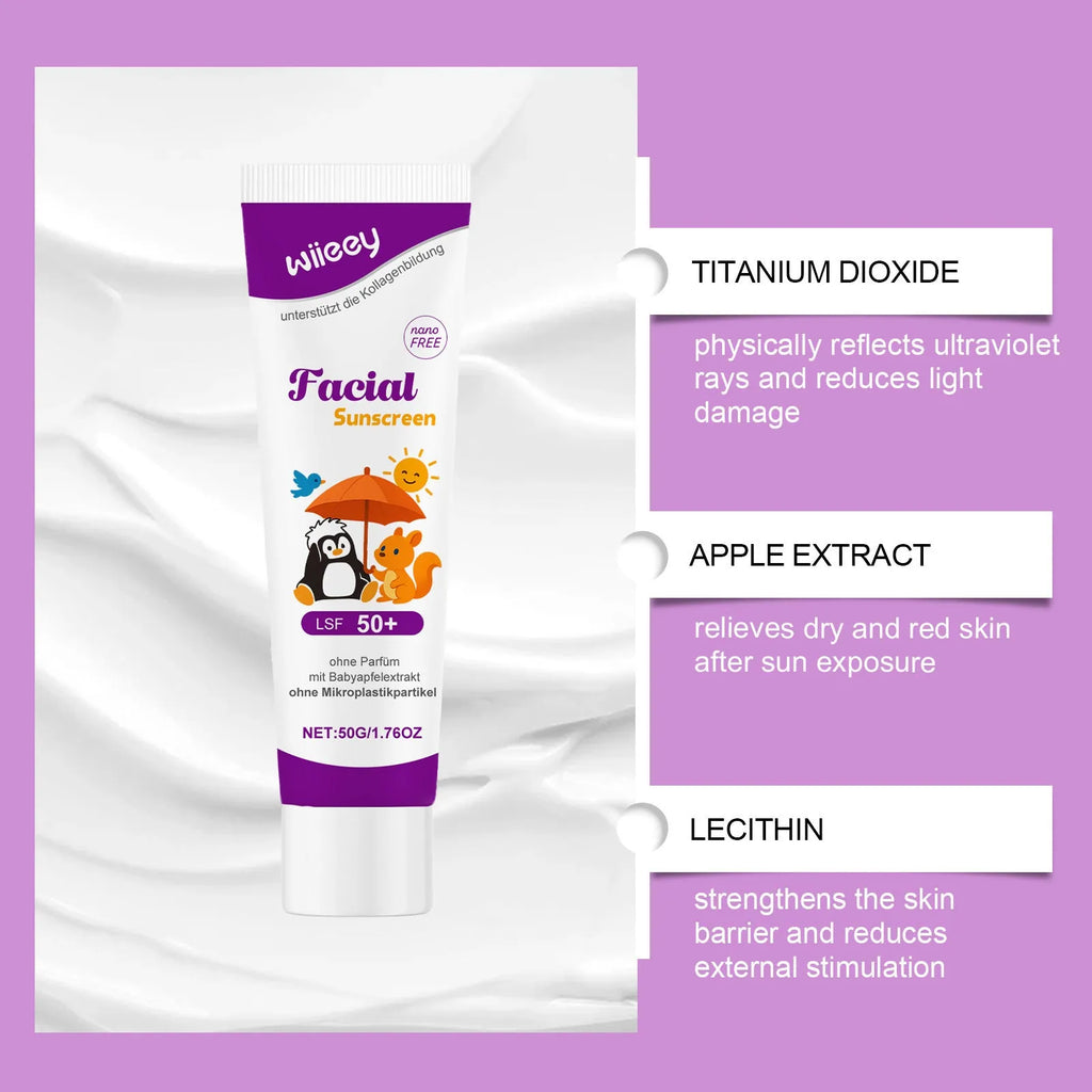 50g summer sunscreen cream tube with apple extract and titanium dioxide for outdoor UV protection