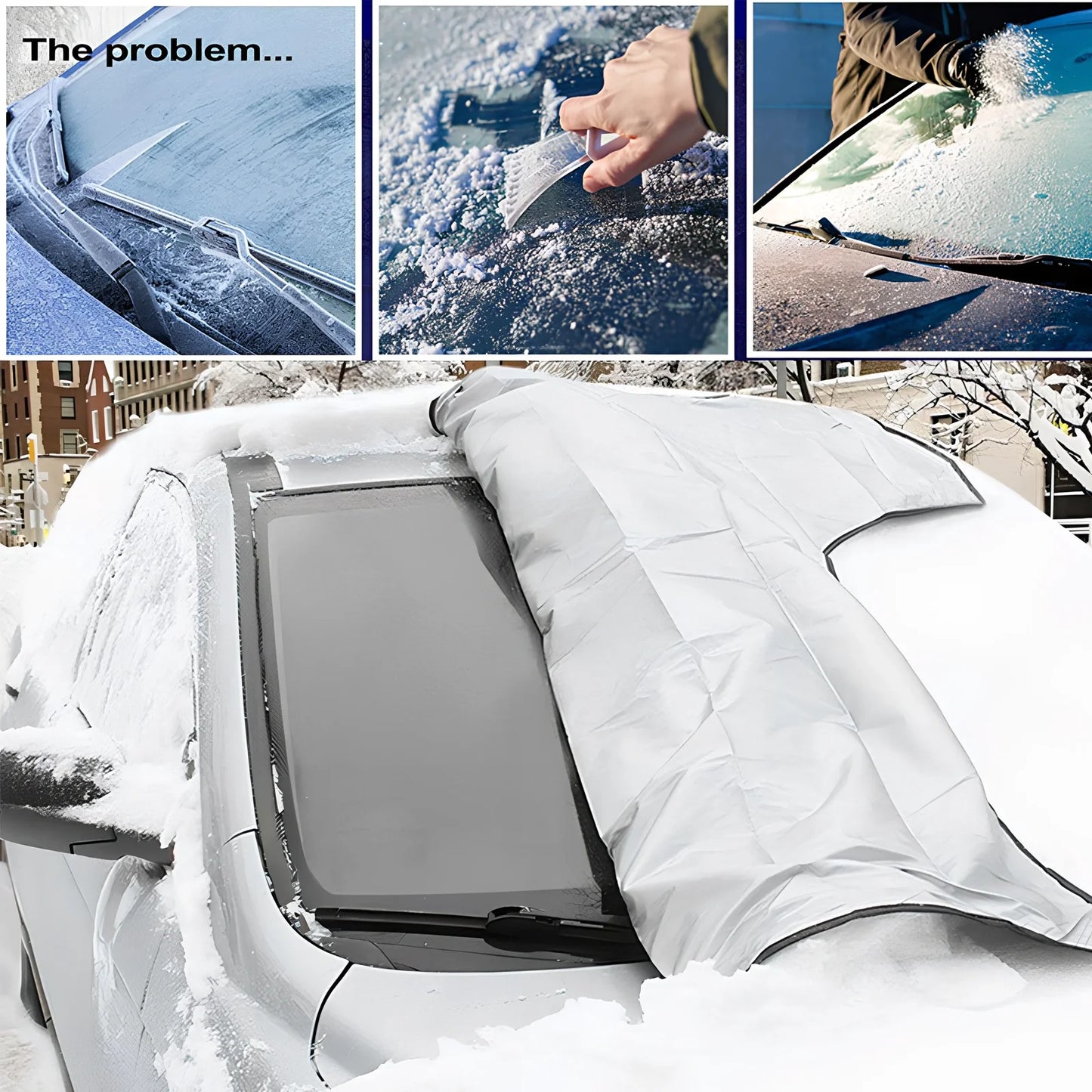 Car front snow cover with magnetic strips on silver Oxford cloth for winter protection