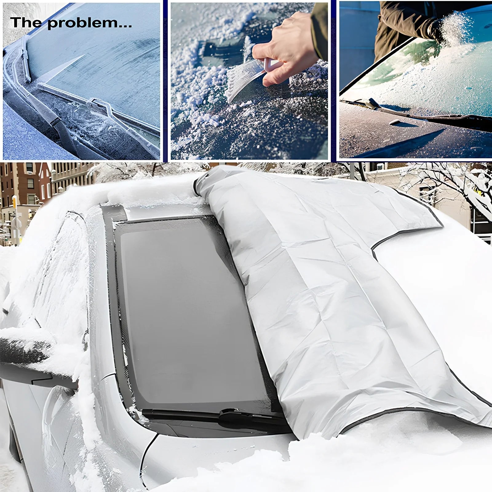 Car front snow cover with magnetic strips on silver Oxford cloth for winter protection