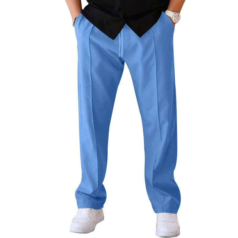 Men's drawstring waist casual pants in a variety of colors featuring a unique bright line design