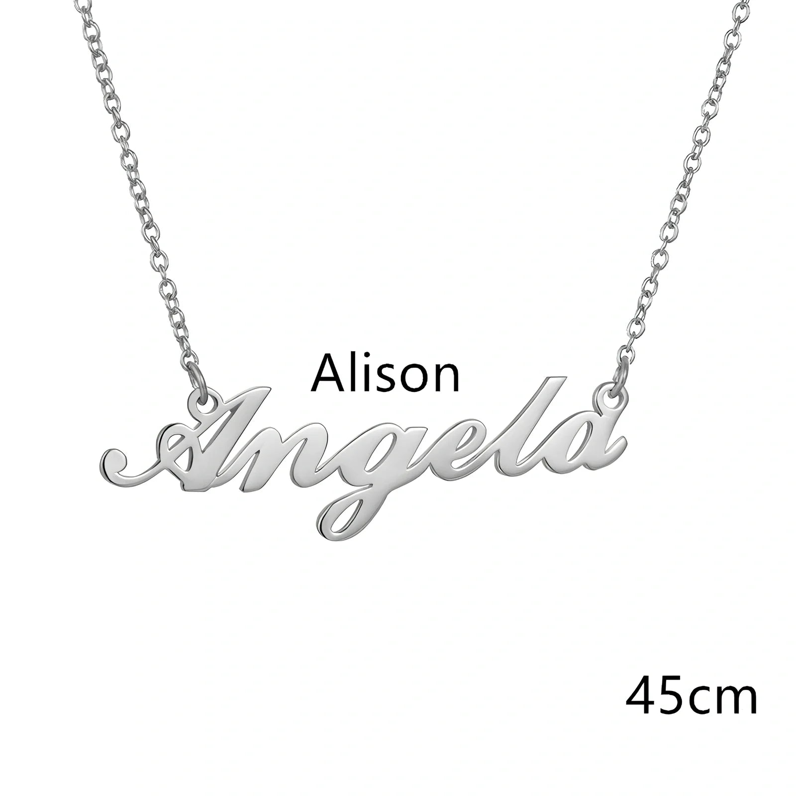 Custom name pendant necklace in titanium steel with 925 silver plating, rose gold chain 45cm length