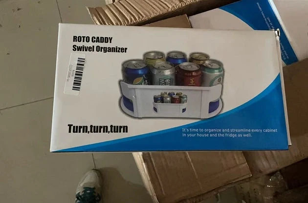 Double roller rotating storage box for kitchen and bathroom organisation