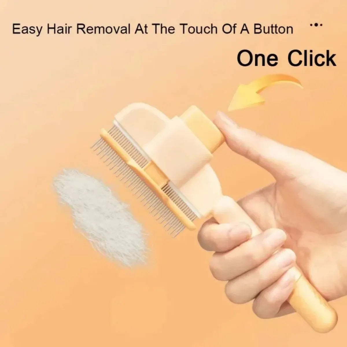 Green and yellow pet grooming brush for dogs with one-click hair removal system