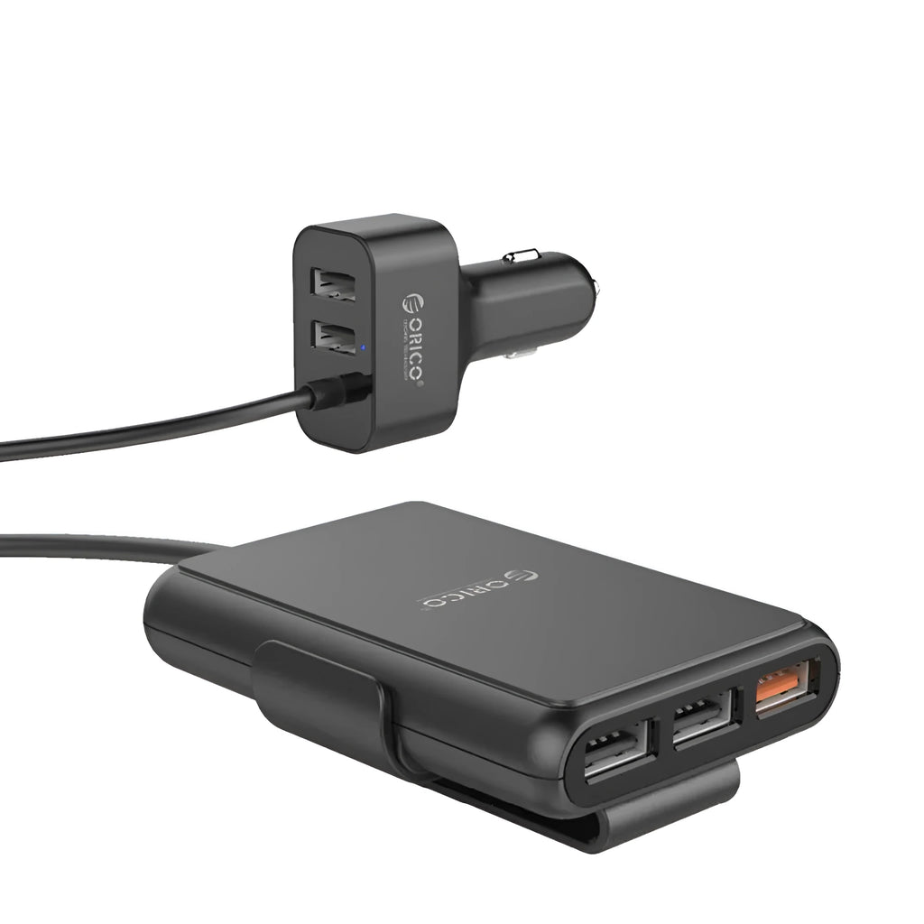 ORICO 5-port QC3.0 car charger with expander, black, 52W output, 1.8m cable