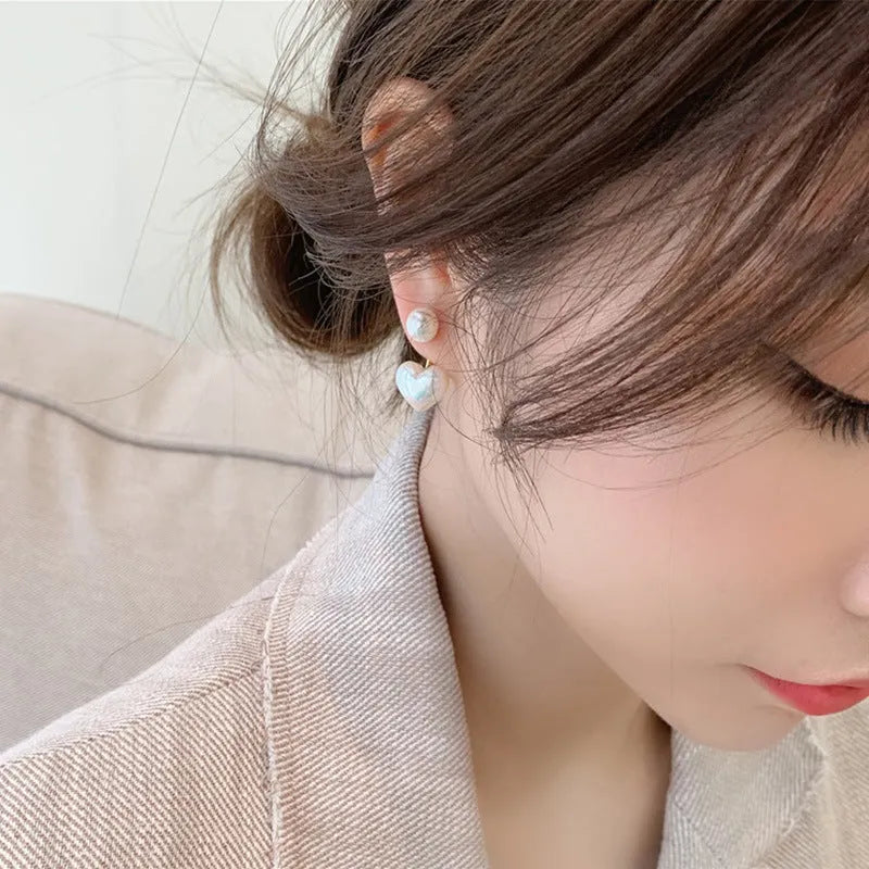 Korean style heart-shaped stud earrings with electroplated alloy settings and artificial gemstone inlays