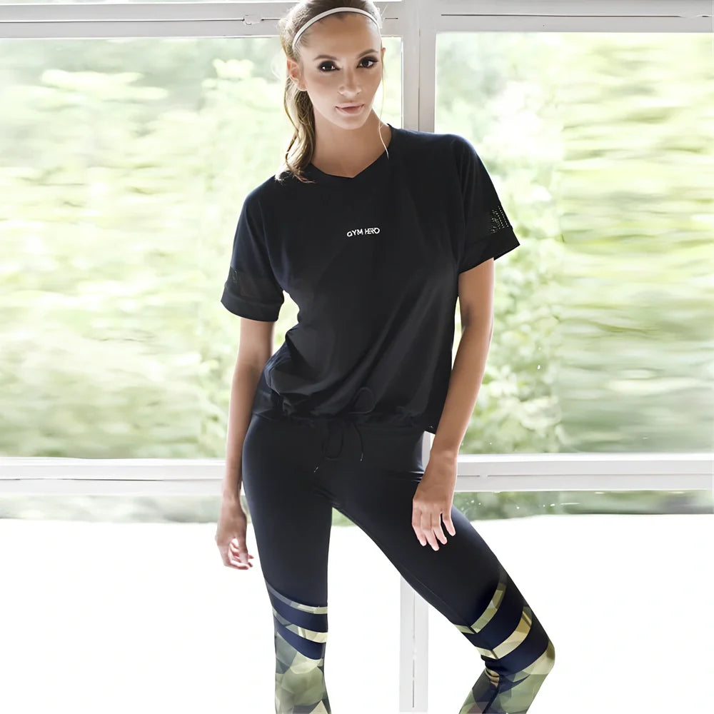 Green camouflage printed stitching yoga pants in milk silk, sizes S-XL with 95-98cm length and 62-100cm waist