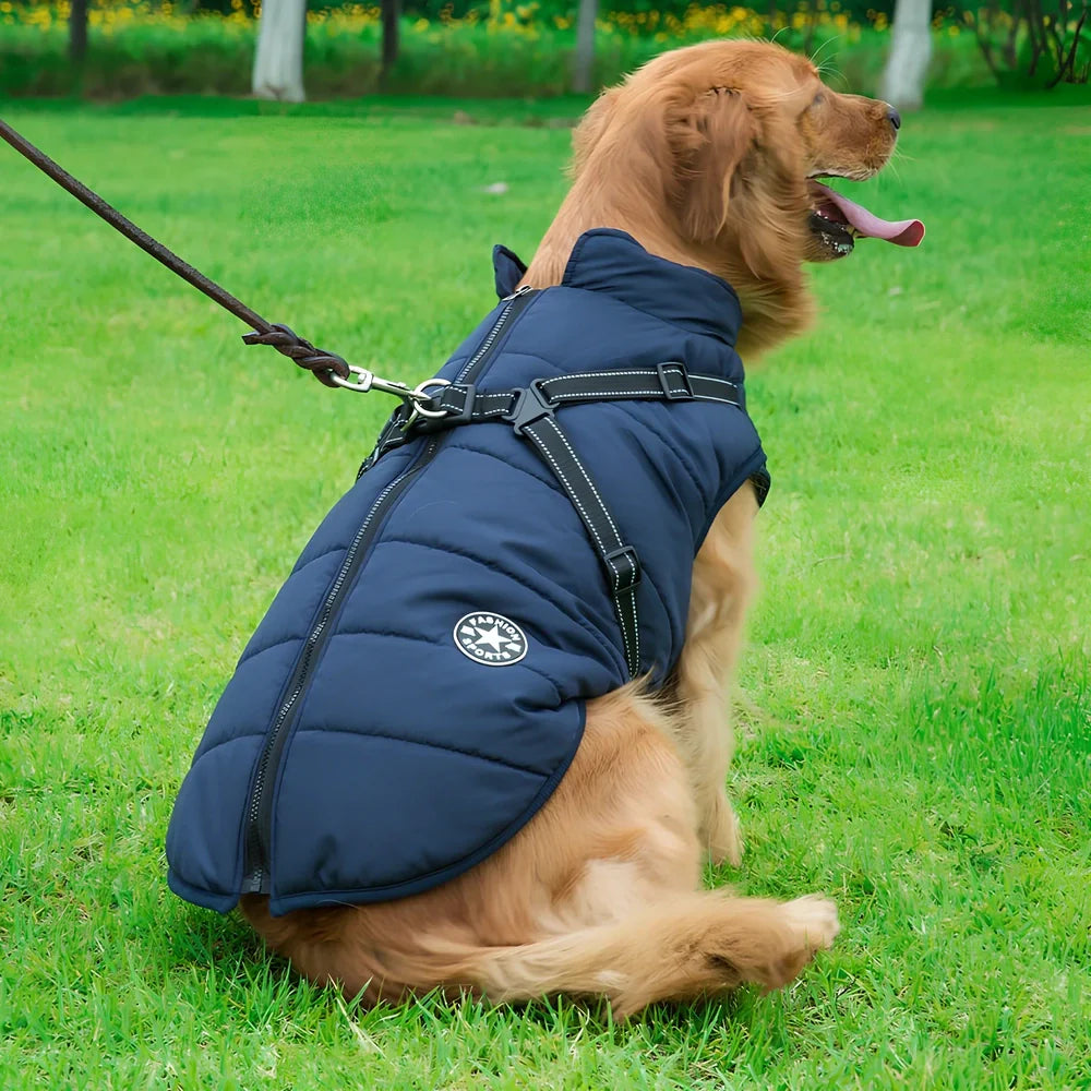 Red cotton chest back integrated vest on dog, sizes S-2XL, waterproof washable pet winter clothing