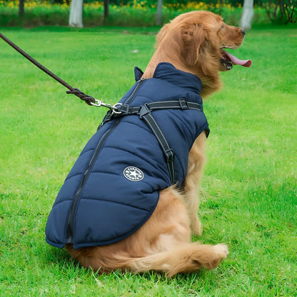 Red cotton chest back integrated vest on dog, sizes S-2XL, waterproof washable pet winter clothing