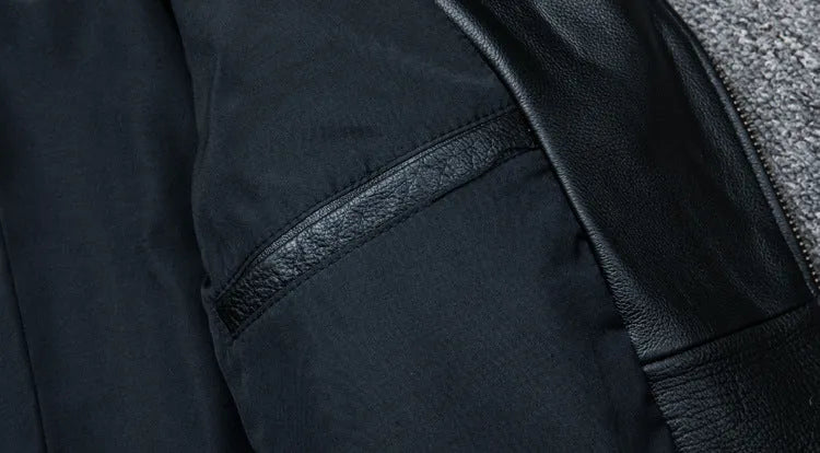Pure cowhide biker's leather jacket in black with front zip and snap collar, full-length sleeves, polyester lining