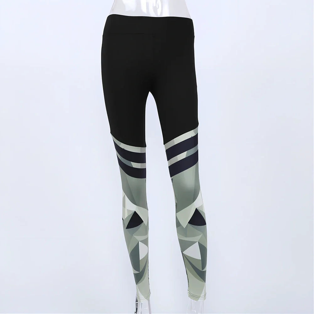 Green camouflage printed stitching yoga pants in milk silk, sizes S-XL with 95-98cm length and 62-100cm waist