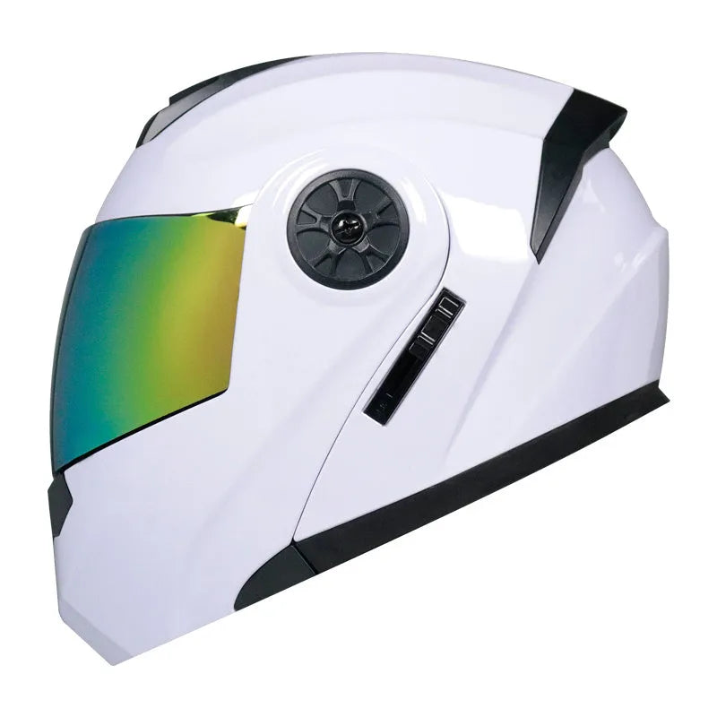 Motorcycle winter double-lens uncovered helmet in ABS material with face coverage, available in multiple sizes and style patterns