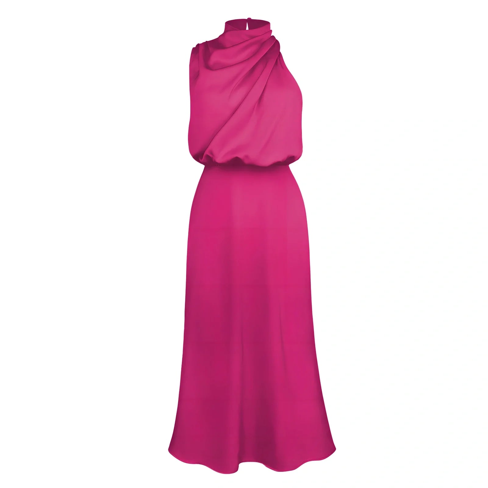 Sleeveless polyester dress in navy blue, 125.8cm length size L, bust 103cm for women's evening parties