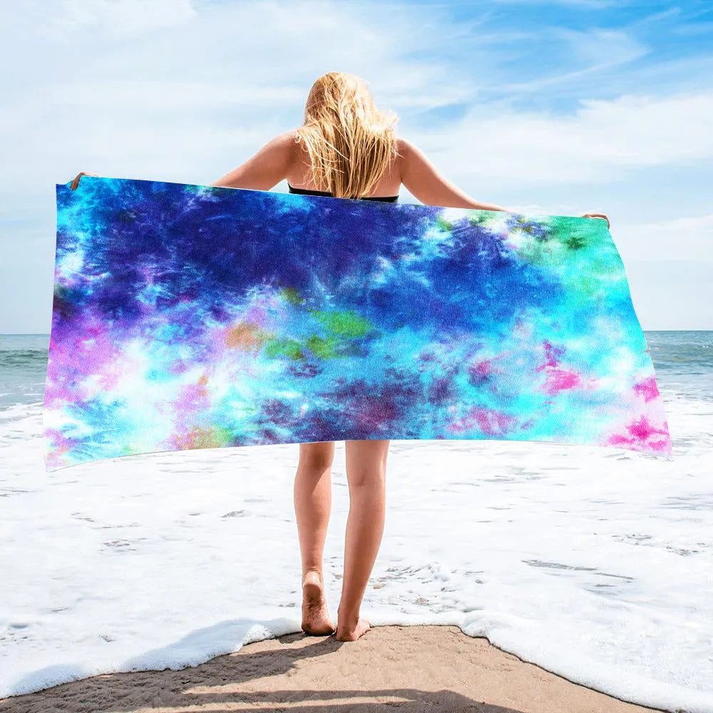 Microfiber square beach towel in tie-dye colour 150x75cm polyester