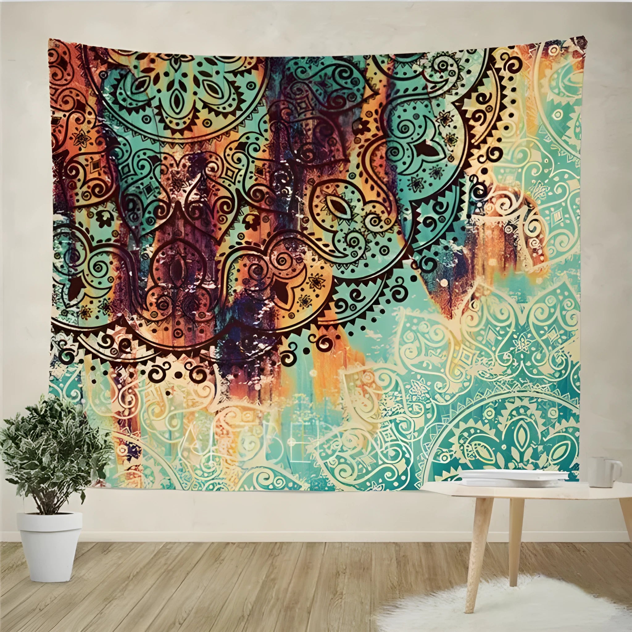 Sevenstars bohemian mandala tapestry with colourful floral print on 100% polyester fabric for room decor