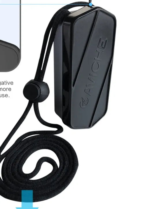 Black plastic air purifier necklace with 650mAh battery and compact 80mm dimensions