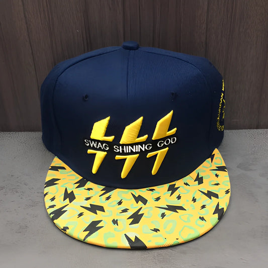 Korean-style baseball cap with satin weave striped pattern and adjustable back strap