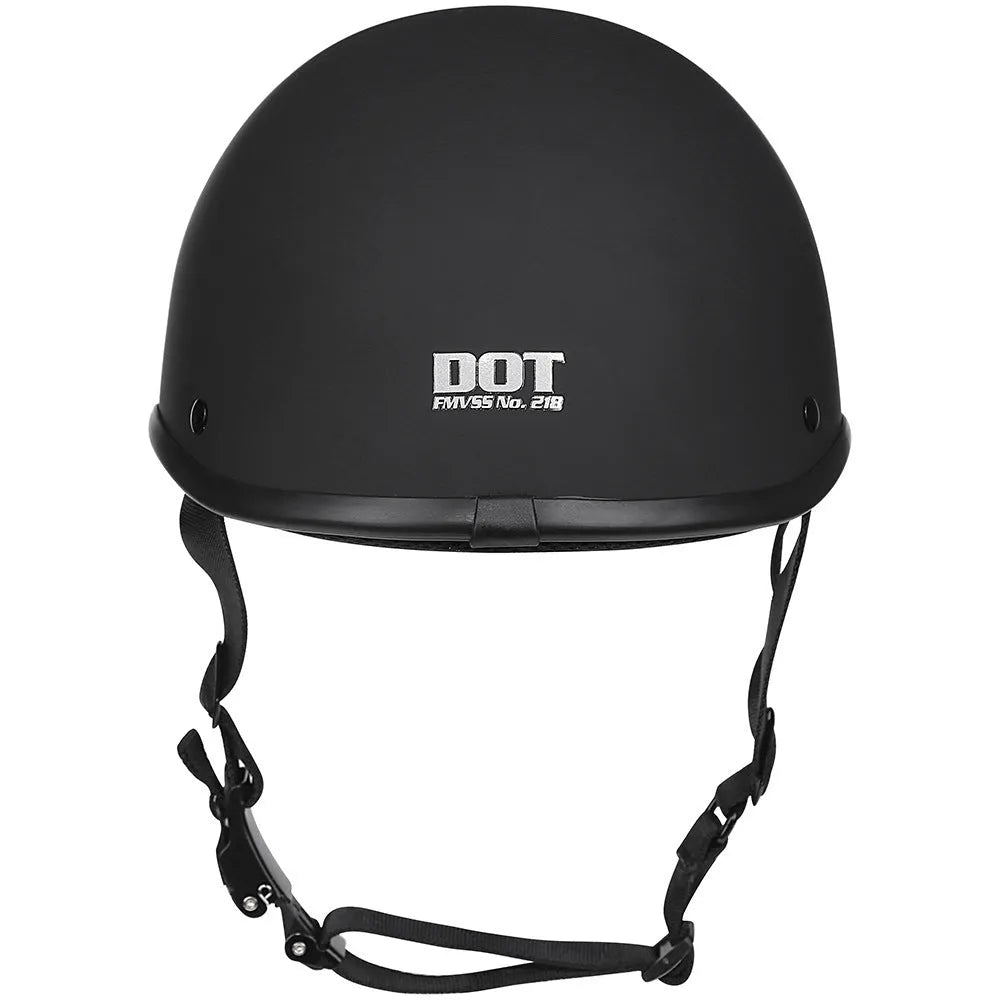 Retro style full face ABS motorcycle helmet shown in matte black finish on a stand.