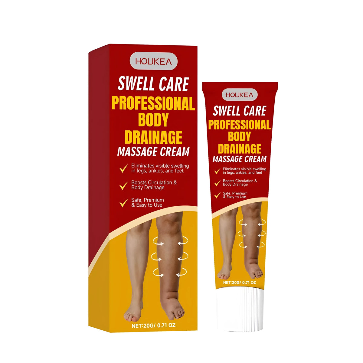Professional Body Drainage Massage Cream 20g tube with mint leaves and horse chestnut
