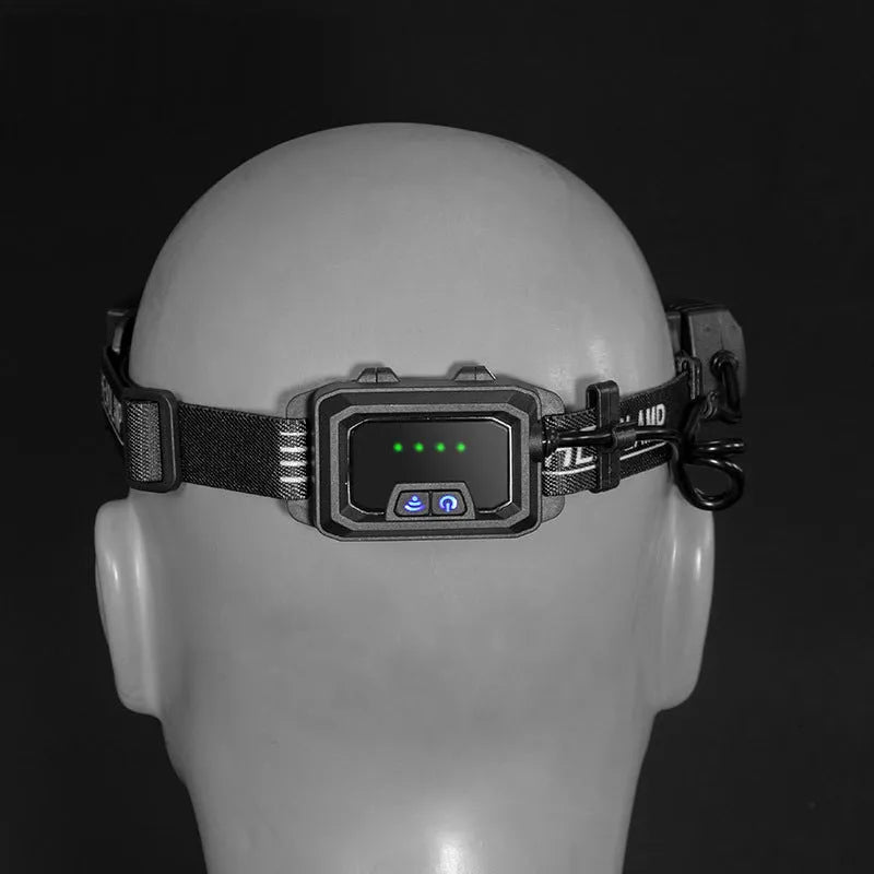 Black multifunctional headlamp with gesture control for outdoor and emergency use