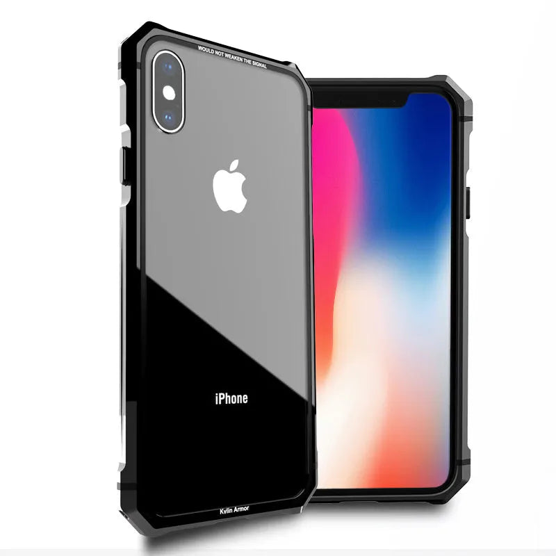 Transparent tempered glass phone case with metal aluminium frame in solid colour for iPhone XR