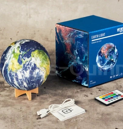 3D Print Lamp Moon Earth Lamp with detailed mountain relief and LED lighting