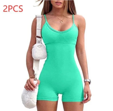 Stylish spaghetti strap romper in a variety of vibrant colors, designed for fashion, fitness, and everyday comfort.