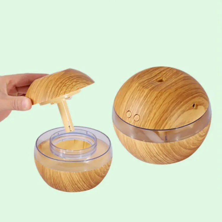 Brown wood grain USB desktop humidifier with 200ml transparent water tank