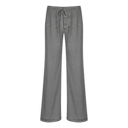 Women's striped print trousers with lace-up detail and wide-leg design in various colours