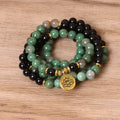 Green and black alloy elastic beaded long bracelet with natural style design