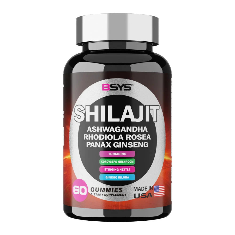 BSYS 8-in-1 Shilajit Gummies 60's bottle with natural energy boost supplement