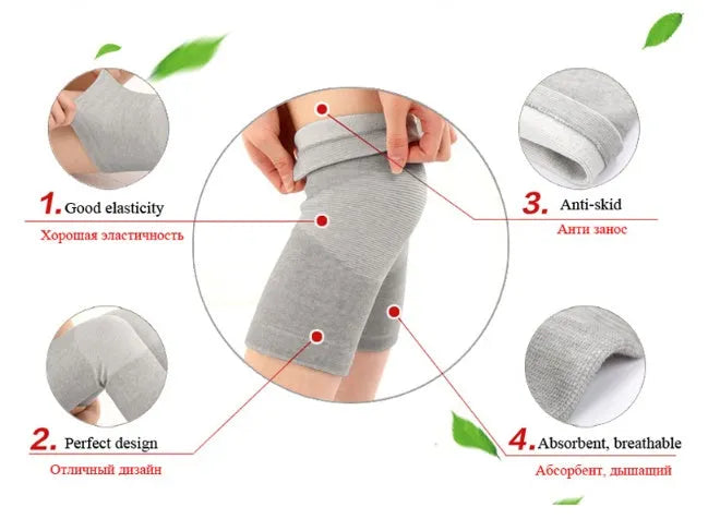 Black knee support sleeve for joint pain and arthritis relief, made from nylon and spandex, available in sizes S M L