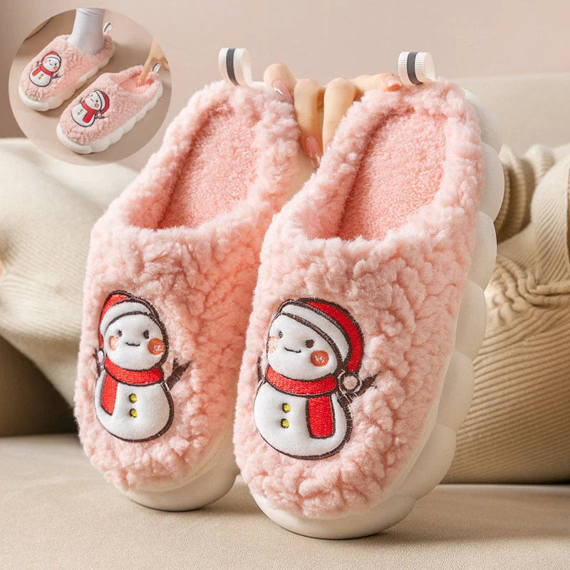 Cozy snowman-themed slippers with plush materials, anti-slip soles, and a variety of color options for comfortable indoor wear