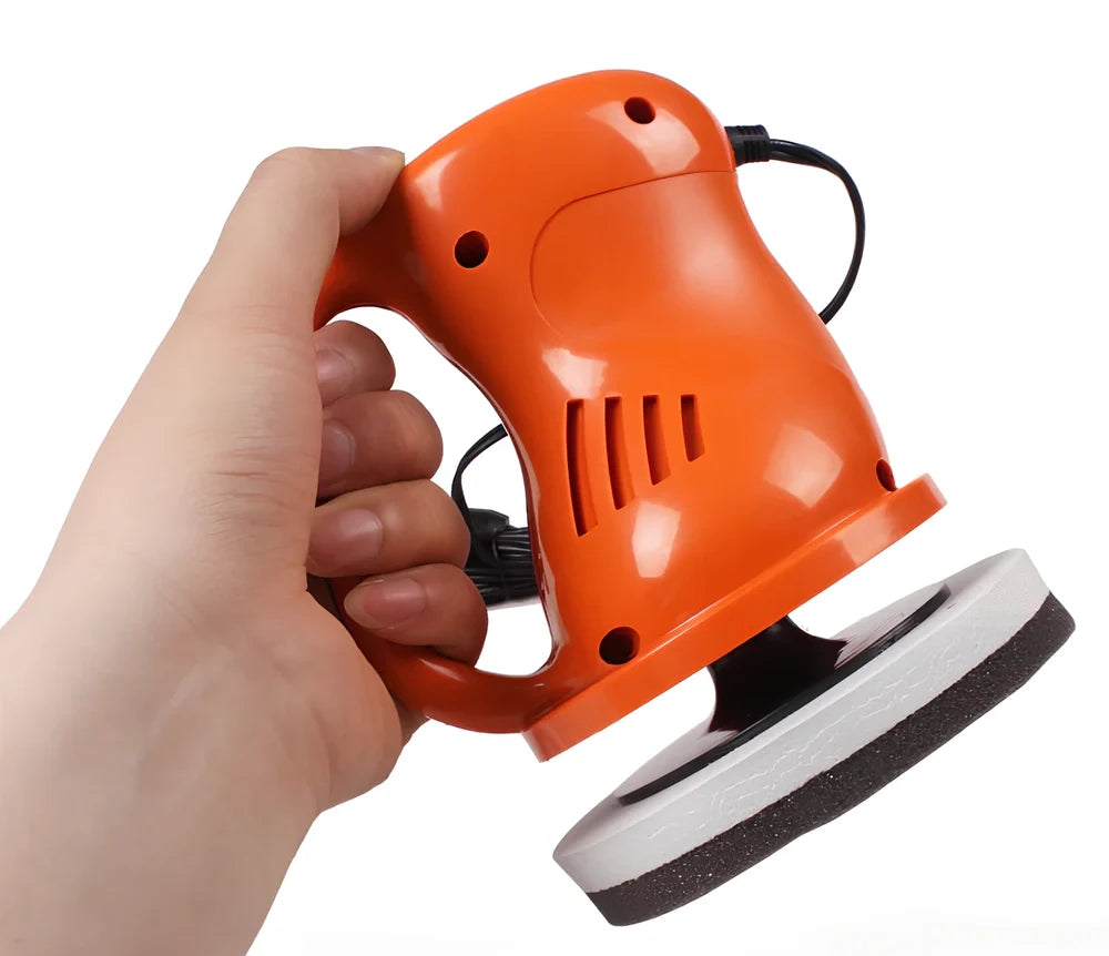 12V car polishing machine with integrated handle in black or orange colour options