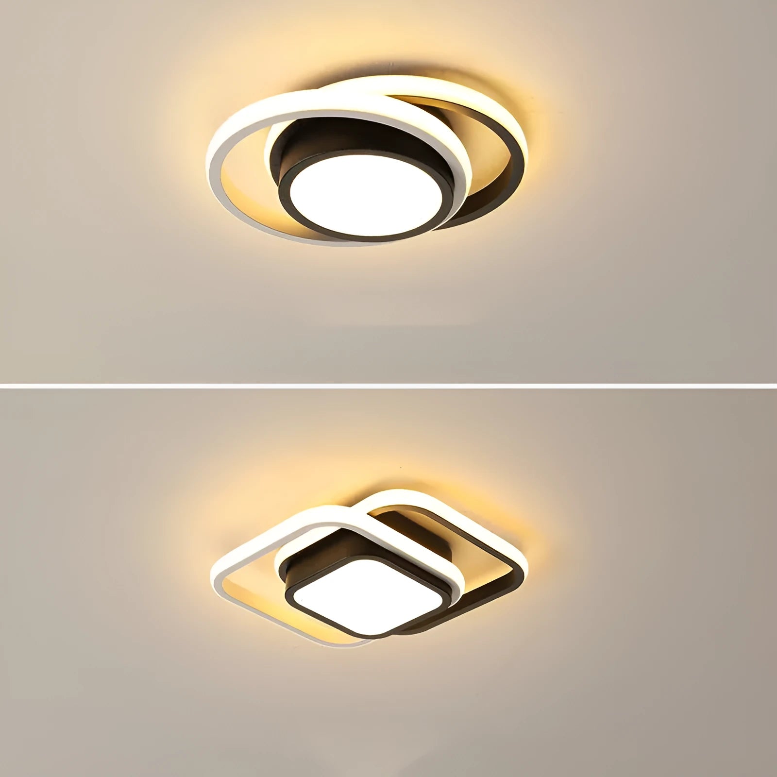 Modern Nordic geometric aluminium LED ceiling light in round and square shapes