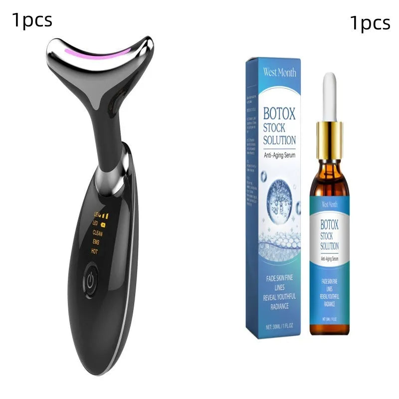 EMS thermal neck massager device with LED lights for facial skin care and wrinkle reduction
