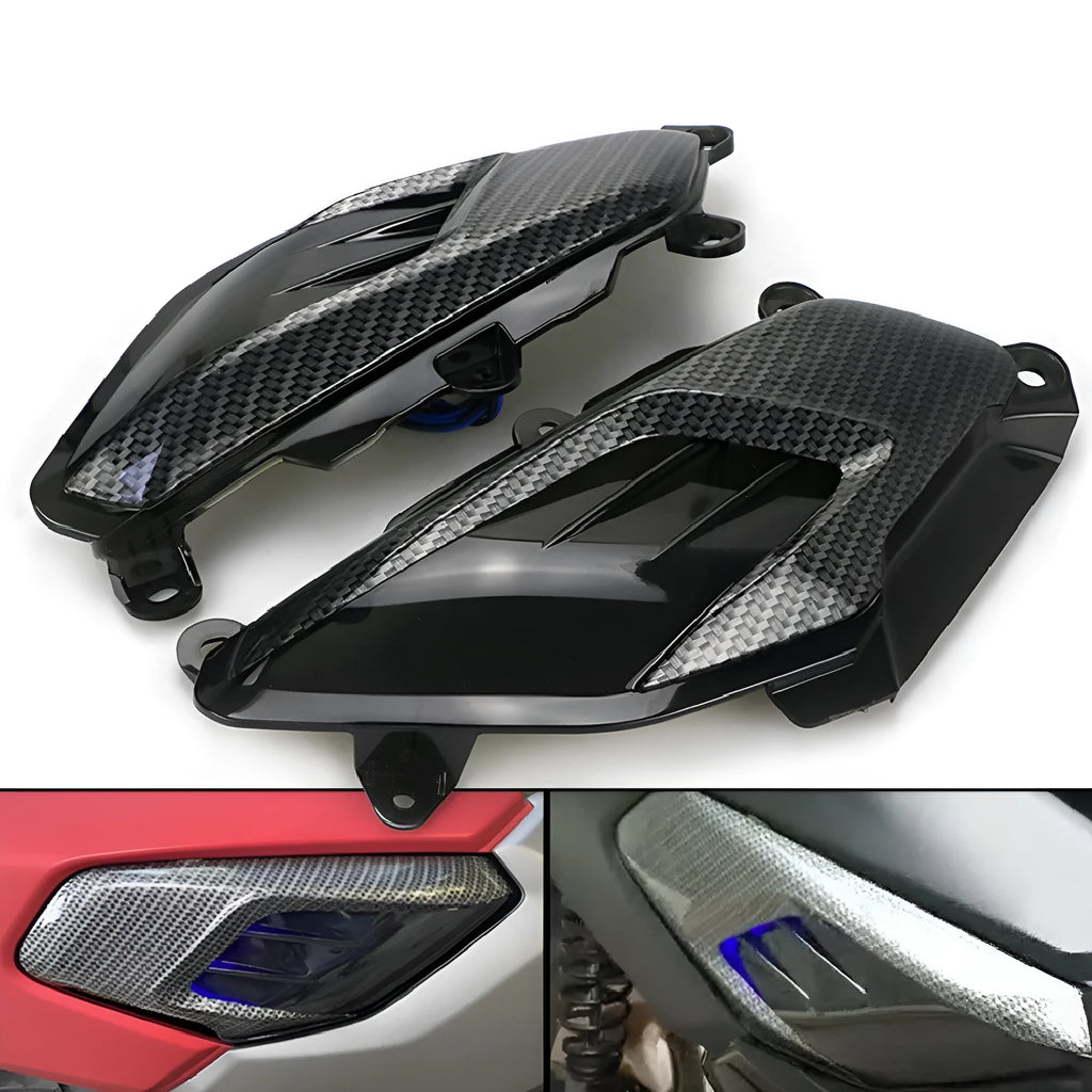 Pair of Yamaha NMAX replacement side lamps with carbon fibre decoration and coloured LED options