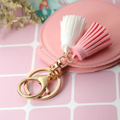 Mini round PU leather small mirror with tassel in various colours