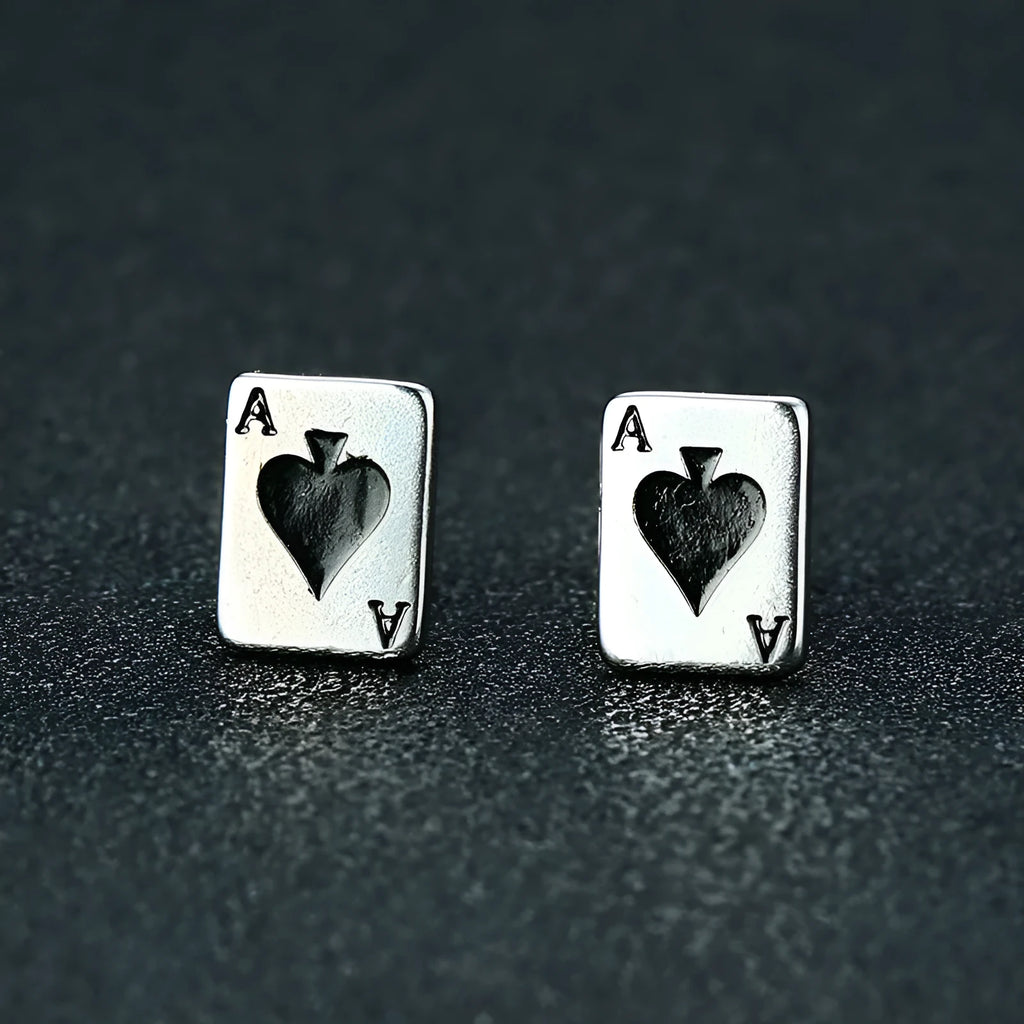 Black and white peach stud earrings with geometric quadrilateral shape in titanium steel, simple small design