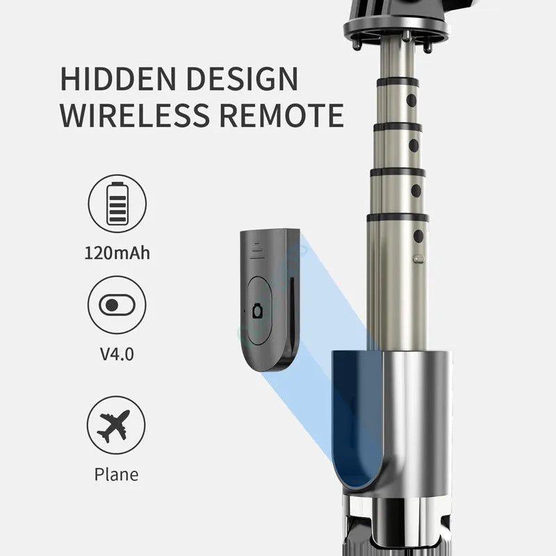 Black and white Apple-compatible tripod selfie stick with extendable shaft