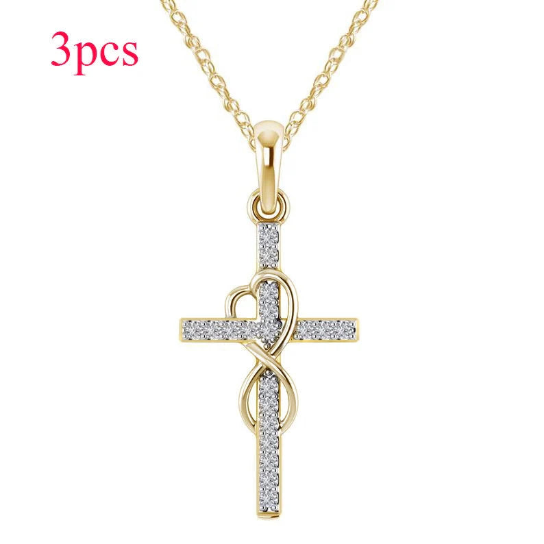 Alloy diamond eight-character cross necklace in gold, silver, and rose gold with adjustable length