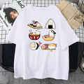 Men's cotton T-shirt with cat sushi cartoon print in multiple colour options