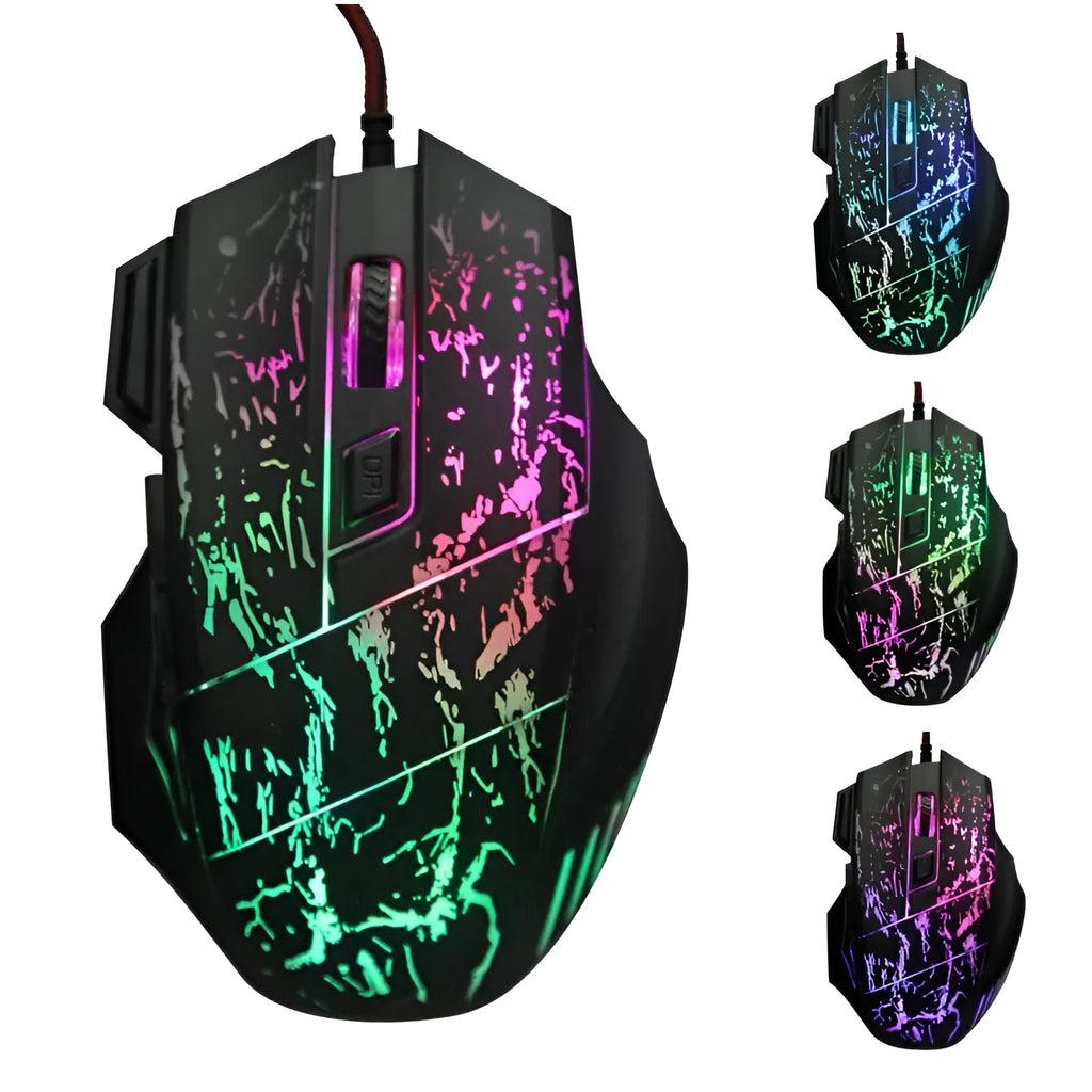 Black wired optical gaming mouse with ultra-thin transparent shell and luminous LED, 7 buttons, 1.5m USB cable
