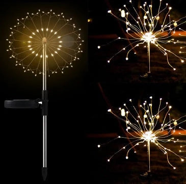 Solar-powered LED fireworks light string for outdoor decoration in various colors