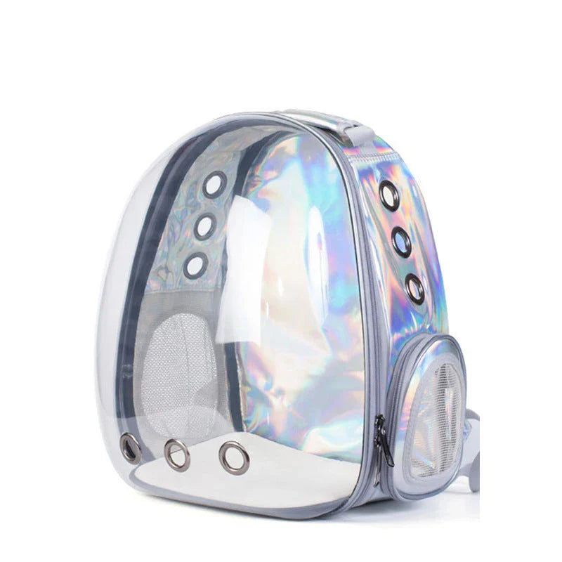 Transparent Pet Space Bag for cats, featuring a clear view and breathable design