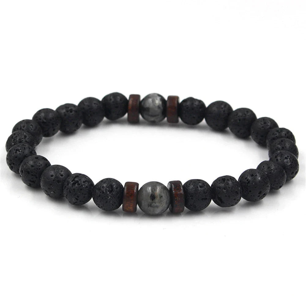 Men's black volcanic stone bracelet with unique stone combinations