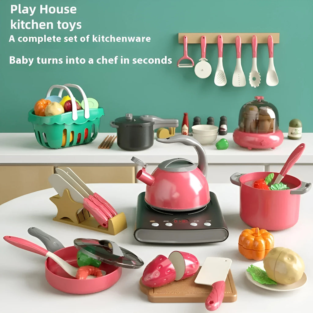 Children's plastic kitchen toy set with simulated rice cooker in green, 32 pieces for ages 4-6