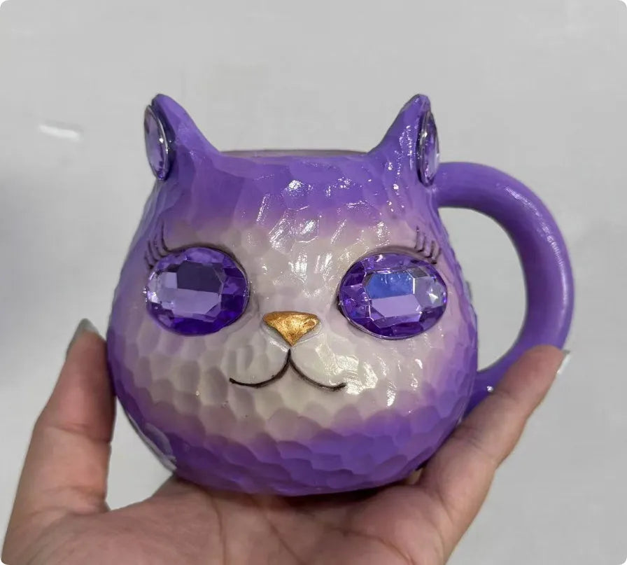 Decorative resin cat cup craft in blue, green, pink, or purple, American style.