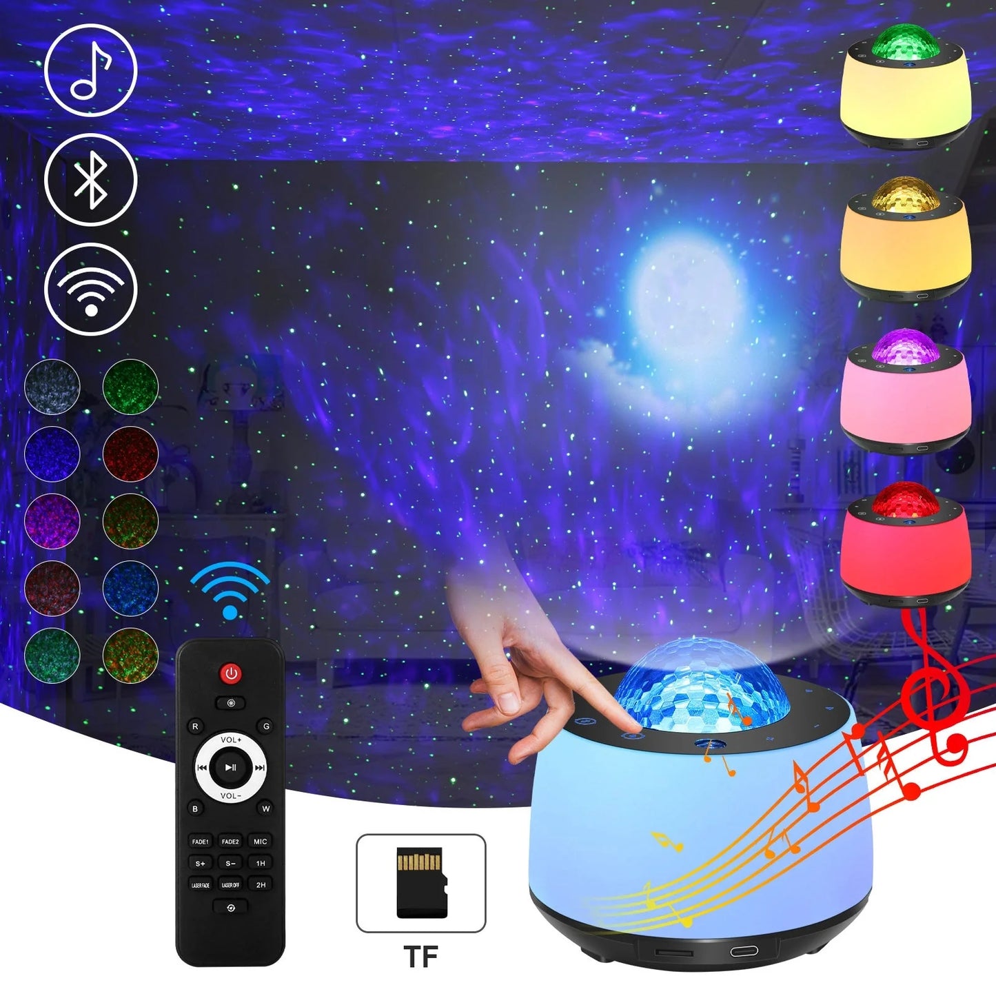 Starry Sky Water Pattern Projection Light with Bluetooth music playback and vibrant LED projections